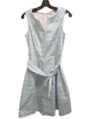 Boden Light Blue & White Sleeveless Midi Dress with Tie Waist Size 2